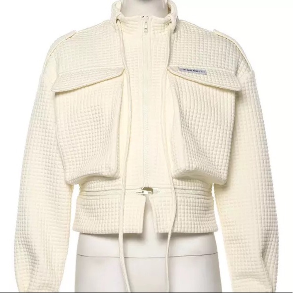 Jacket streetwear pockets cream white waffle fabric hip hop - Picture 3 of 11